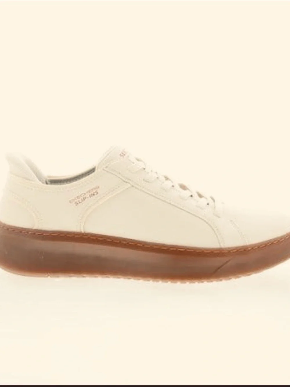 Skechers Men's Cream Lace-Up Sneakers with Brown Gum Sole